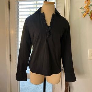 Black ruffled collar shirt